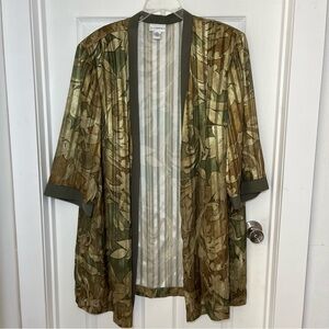 Anna Maxwell Plus Floral Kimono Jacket-Olive and Gold